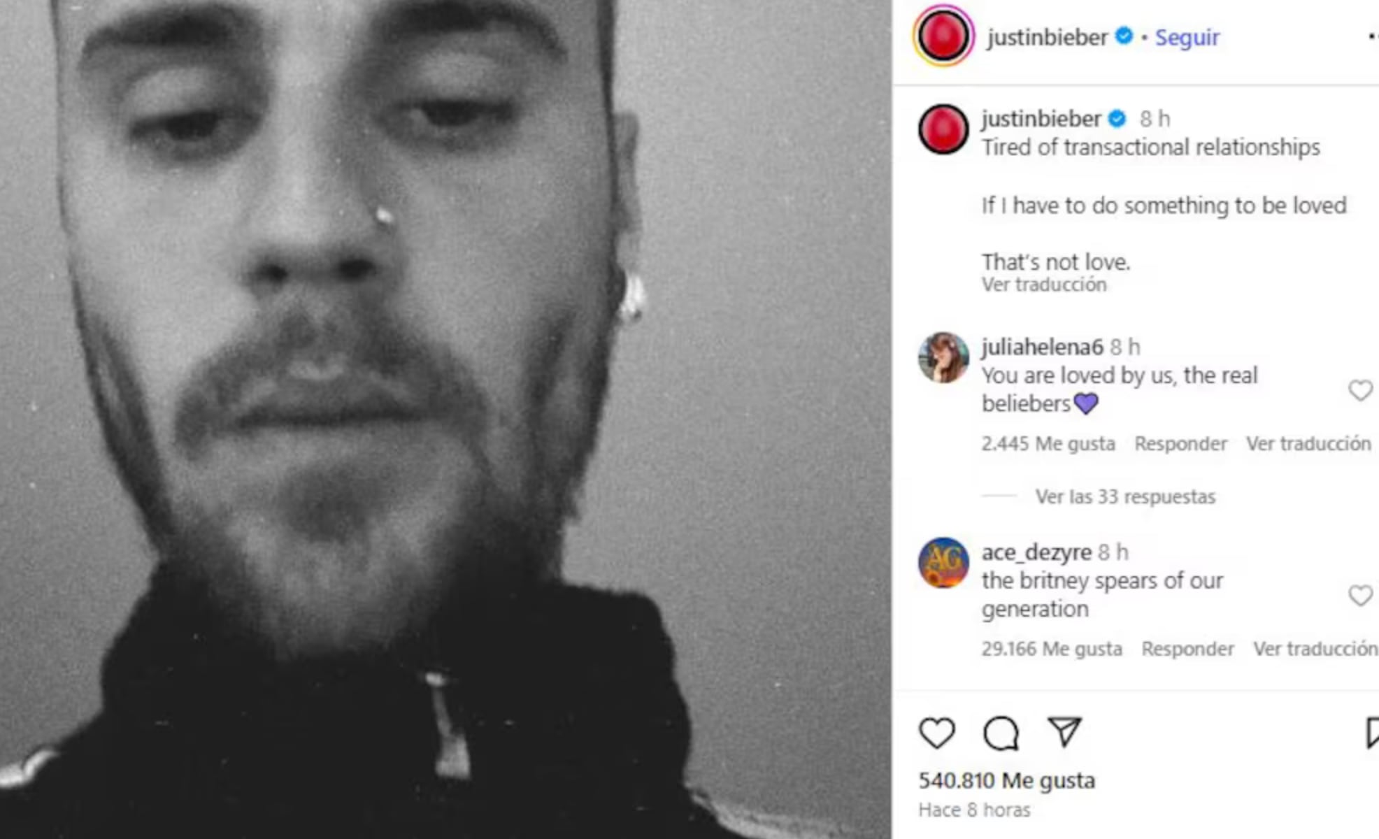 Justin Bieber decepcionado ante las relaciones por interés