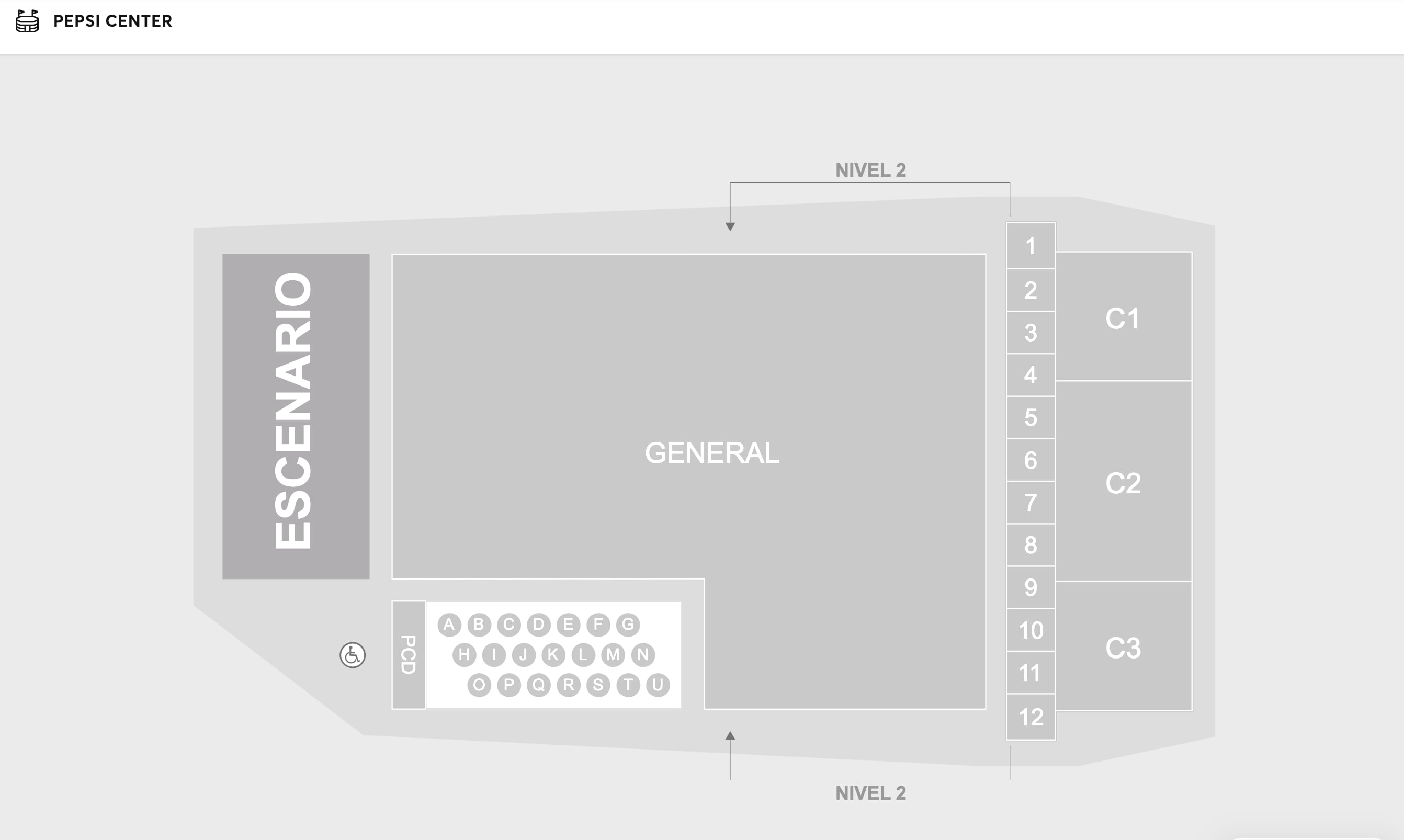 Mapa del Pepsi Center para el concierto de SOMBR
