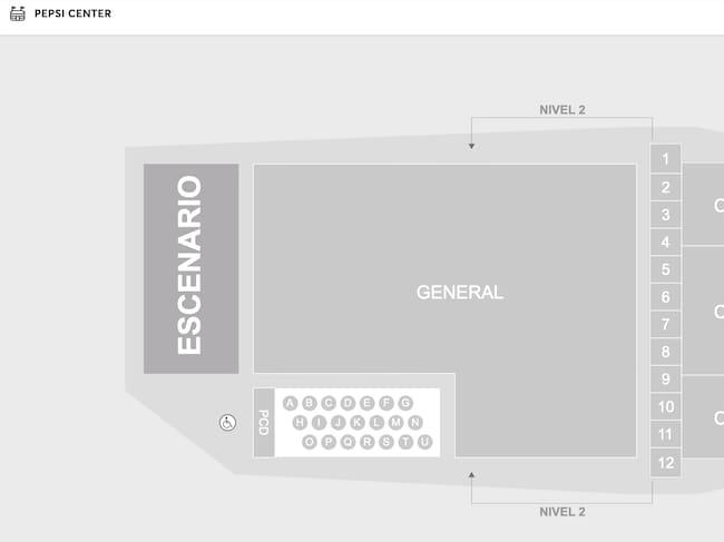 Mapa del Pepsi Center para el concierto de SOMBR