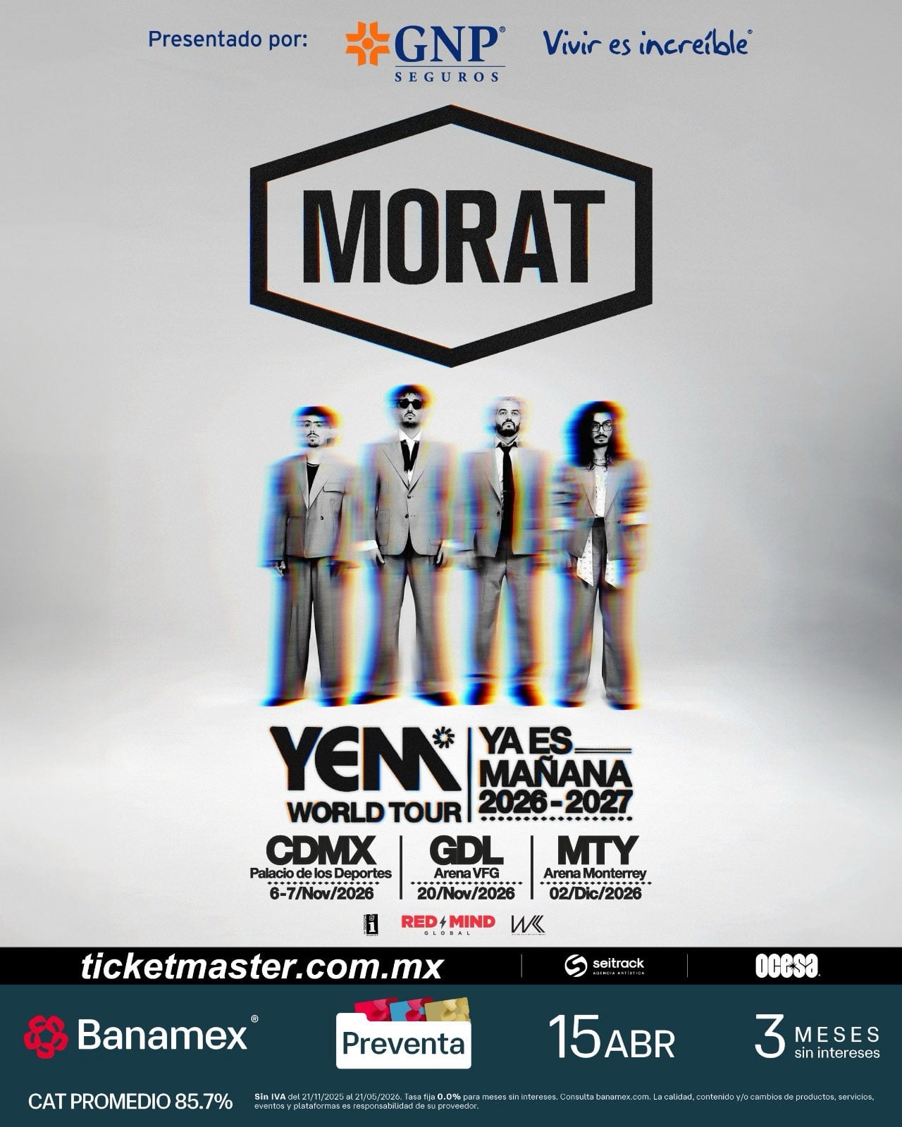 Cártel oficial de la gira de Morat por México en 2026