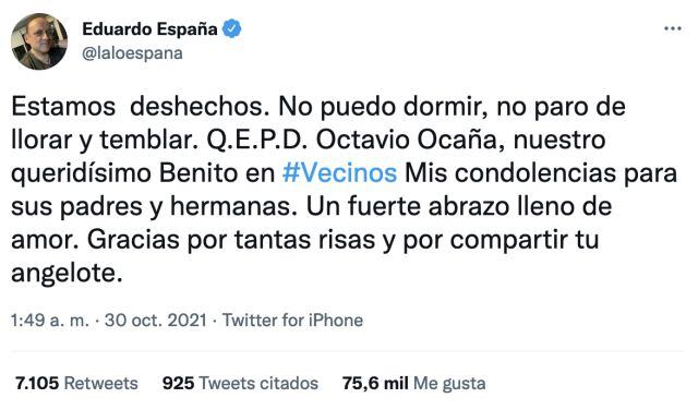 Lalo España manda condolencias a la familia de Octavio Ocaña