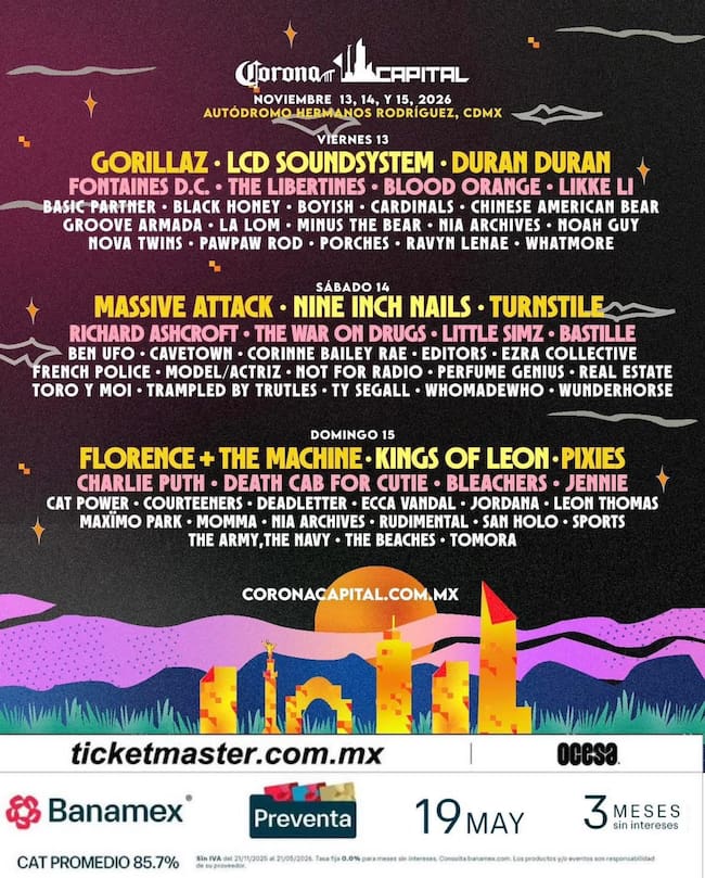 Cártel "tentativo" del Corona Capital 2026